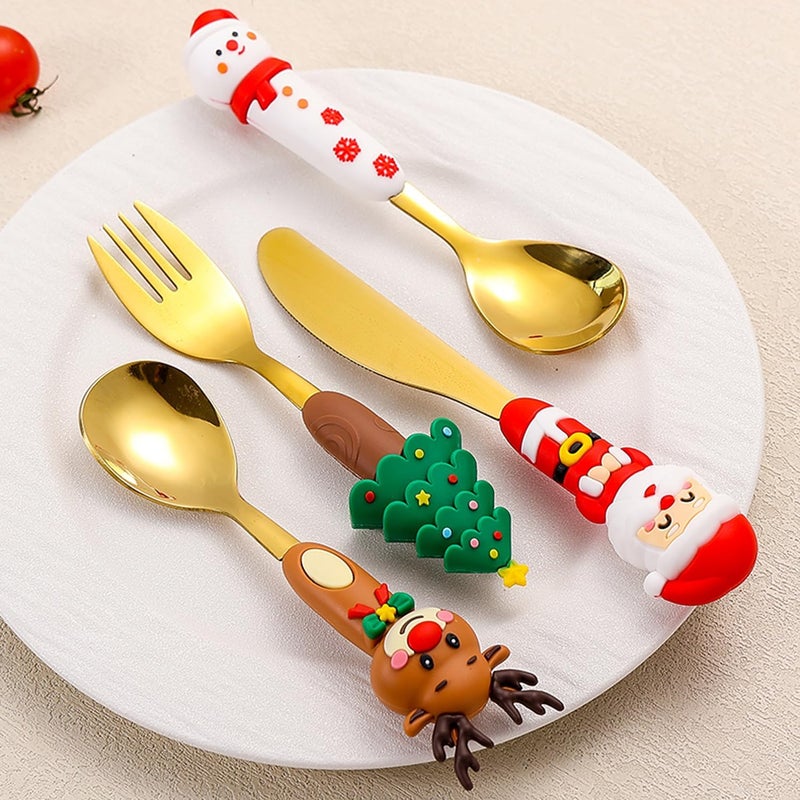 Boulder Bee Christmas Utensil Set | Reusable Portable Cutlery Set | Stainless Steel Knife Fork Spoons Gift Box | Includes Themed Utensils (Tree/Santa/Deer/Snowman) | Ideal Christmas Gift - Image 1